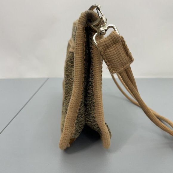 Vintage Carpet Bags Of America Shoulder Purse Zip Top Knit Boho Birds Tan Beige - Picture 6 of 16